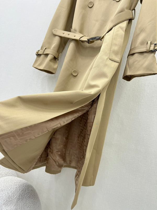 Fendi 25 Lace-up Trench Coat Beige Cotton