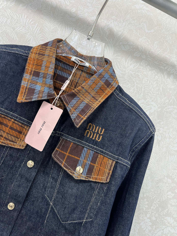 Miu Miu 25 Classic Plaid Pocket Denim Short Jacket