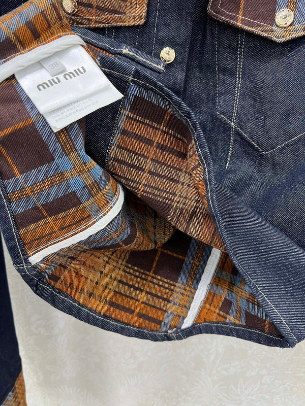 Miu Miu 25 Classic Plaid Pocket Denim Short Jacket