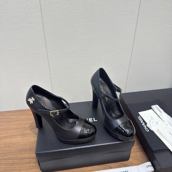 Chanel 25 High Heel Pump Black Sheepskin 465594
