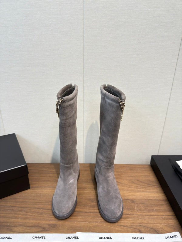 Chanel 25 Long Boot Grey Suede 465614