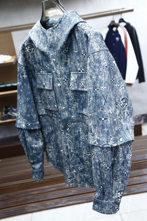 LV HOODED JACKET IN BLUE MONOGRAM WASHED DENIM 238944