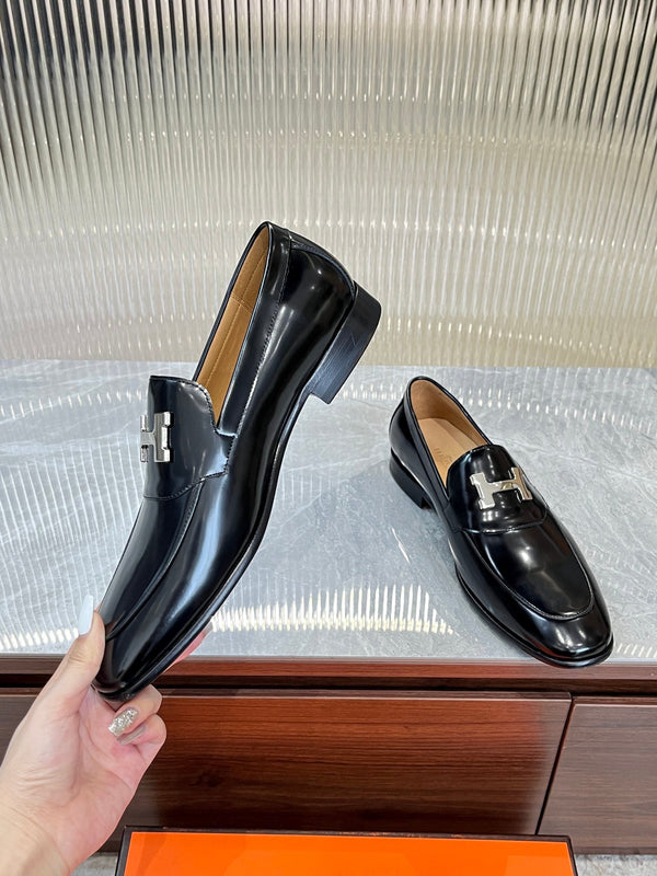 HM H-BUCKLE LOAFER GLOSSY BLACK CALFSKIN