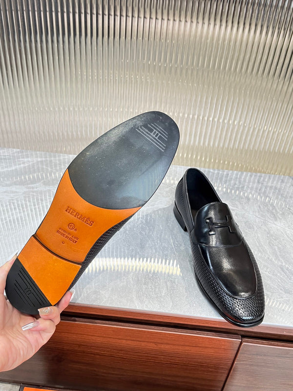 HM BLACK H-BUCKLE LOAFER BLACK CALFSKIN