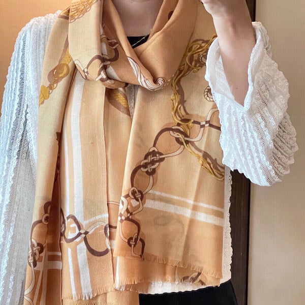 PRINTED SCARF 200 CM IN GOLDEN YELLOW MIX COLORFUL CASHMERE 393003