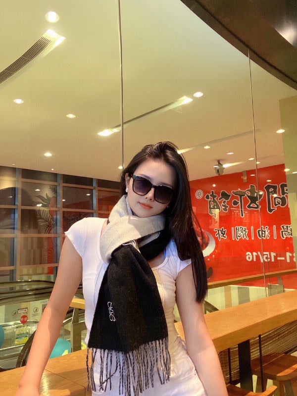 SCIARPA 180 CM IN LANA E CASHMERE BIANCO E NERO 411795