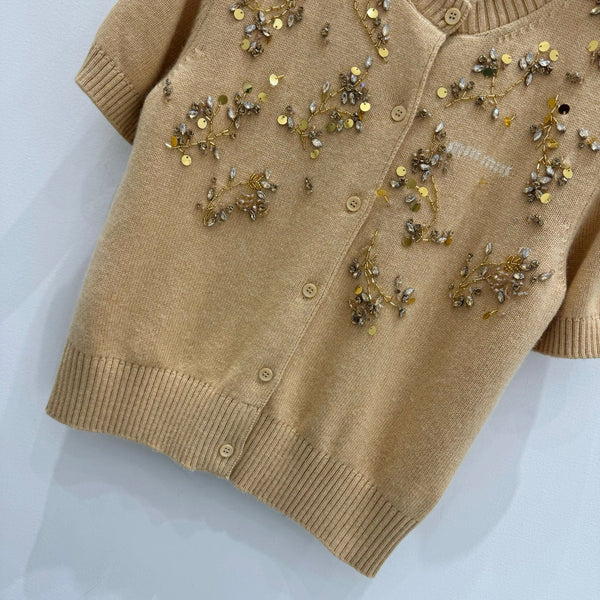 Miu Embroidered Cashmere Short Sleeve Cardigan 229364