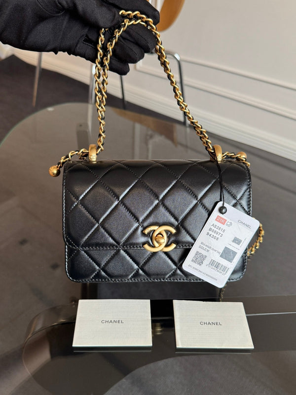 Mini Flap 19cm Black Lambskin Gold Hardware