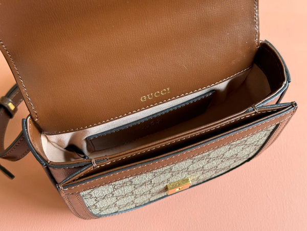 Borsa Gucci Horsebit in pelle marrone mix ebano 239810