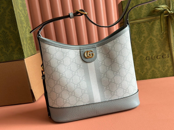 Gucci Ophidia 23cm Bag Gray Blue Canvas Leather 239917