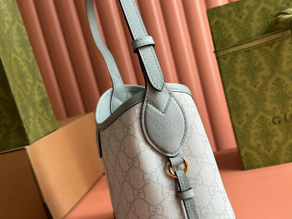 Gucci Ophidia 23cm Bag Gray Blue Canvas Leather 239917