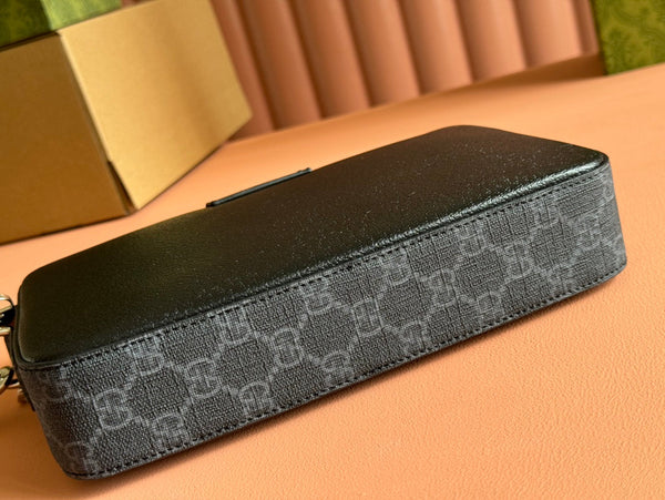 SMALL CROSSBODY BAG 24 WITH TAG IN BLACK CALFSKIN AND CANVAS TRIM