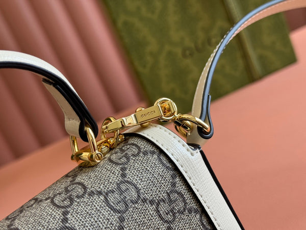 Borsa Gucci Horsebit in pelle bianca ebano mista 239813