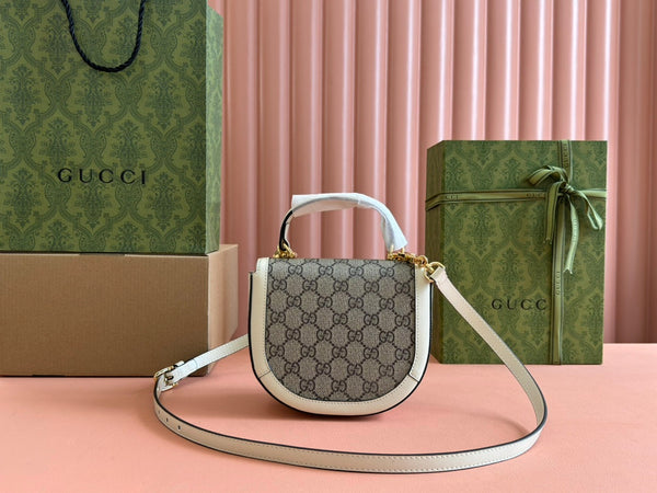 Borsa Gucci Horsebit in pelle bianca ebano mista 239813