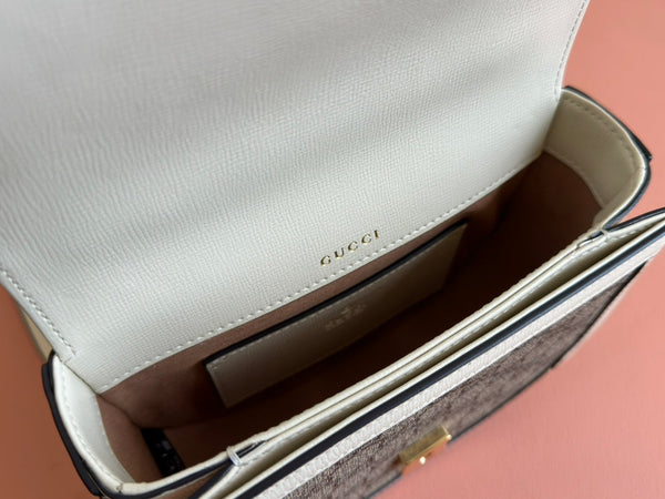 Borsa Gucci Horsebit in pelle bianca ebano mista 239813