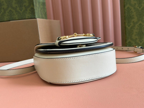 Borsa Gucci Horsebit in pelle bianca ebano mista 239813