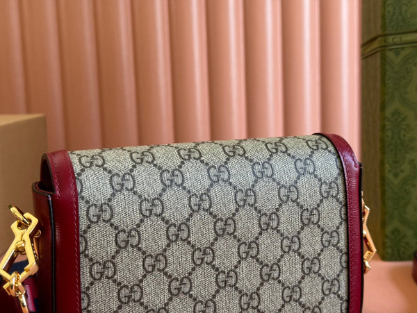 Gucci Horsebit Bag Ebony mix Rosso Ancora Red Leather Canvas 244259