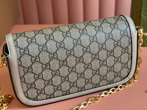 Borsa Gucci Horsebit 1995 in tela beige mix ebano 244275