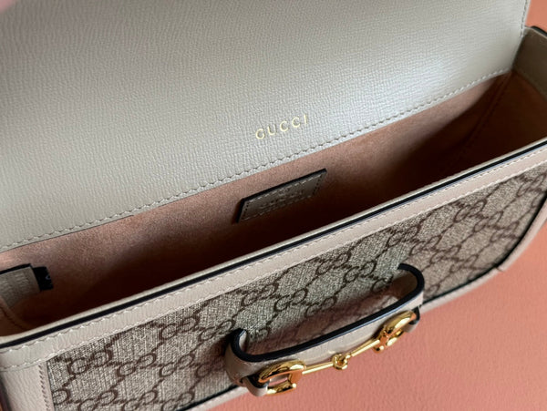 Borsa Gucci Horsebit 1995 in tela beige mix ebano 244275