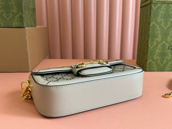 Borsa Gucci Horsebit 1995 in tela beige mix ebano 244275