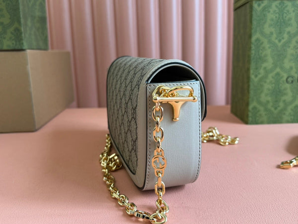 Borsa Gucci Horsebit 1995 in tela beige mix ebano 244275