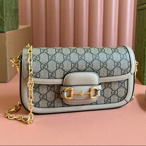 Borsa Gucci Horsebit 1995 in tela beige mix ebano 244275