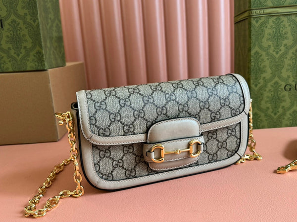 Borsa Gucci Horsebit 1995 in tela beige mix ebano 244275