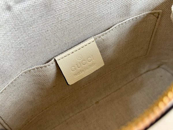 GG Horsebit 1955 Small Top Handle Bag Beige & White GG Monogram Fabric 272171