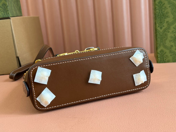 GG Horsebit 1955 Small Top Handle Bag Beige & Black GG Monogram Fabric 272170