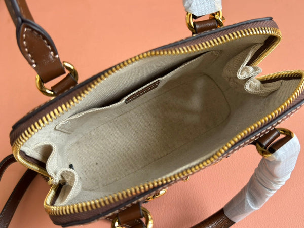 GG Horsebit 1955 Small Top Handle Bag Beige & Black GG Monogram Fabric 272170