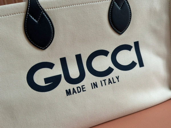 Borsa tote media Gucci in pelle blu e bianca, tela 248186