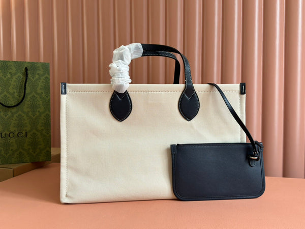 Borsa tote media Gucci in pelle blu e bianca, tela 248186