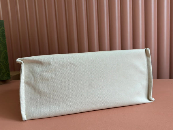 Borsa tote media Gucci in pelle blu e bianca, tela 248186