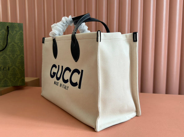 Borsa tote media Gucci in pelle blu e bianca, tela 248186