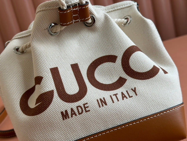 Gucci Bucket Bag Brown White Leather Canvas