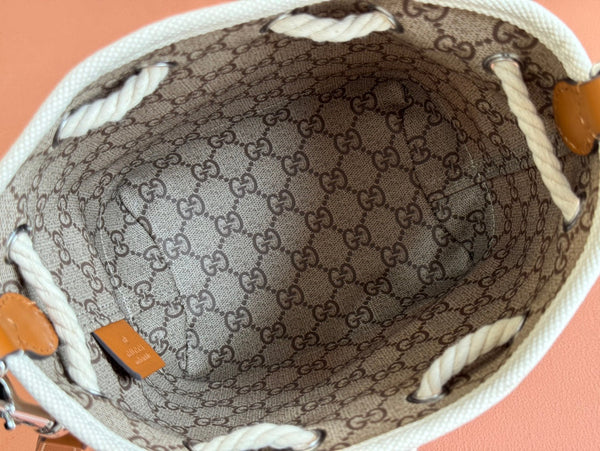 Gucci Bucket Bag Brown White Leather Canvas