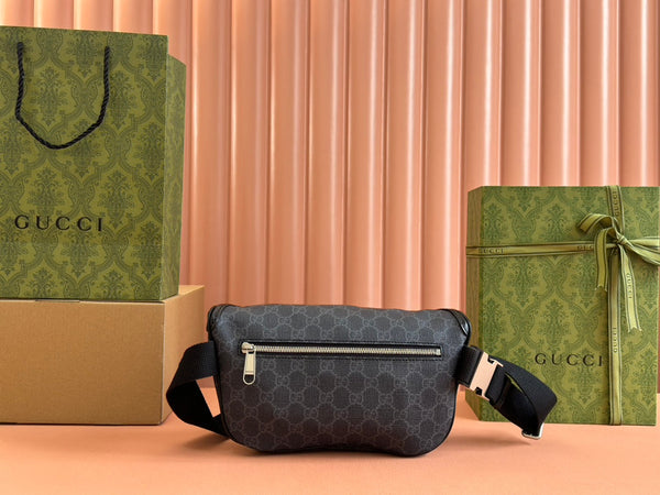 Borsa a tracolla Gucci Interlocking G in pelle nera e tela 248163