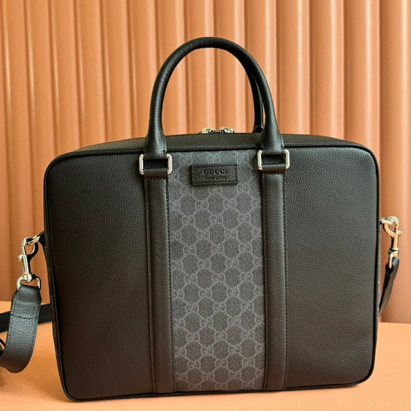 Gucci Borsa da lavoro 36,5 cm in pelle nera e tela 239949