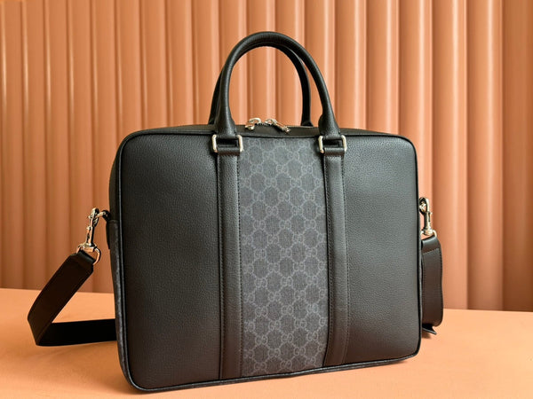 Gucci Borsa da lavoro 36,5 cm in pelle nera e tela 239949