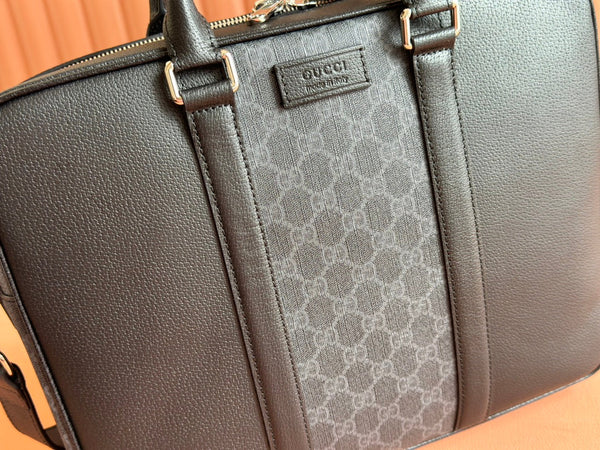 Gucci Borsa da lavoro 36,5 cm in pelle nera e tela 239949