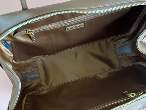 BEAU TOP HANDLE BAG 34 IN TAWNY BROWN SMOOTH CALFSKIN