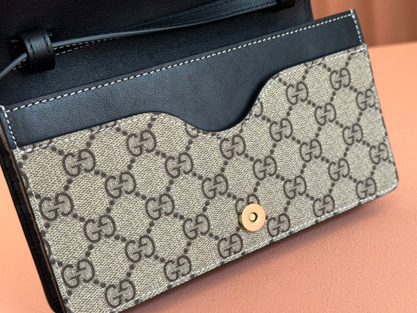 Gucci Emblem Mini Borsa a tracolla Beige Blu Tela Pelle 244492