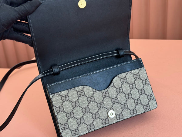 Gucci Emblem Mini Borsa a tracolla Beige Blu Tela Pelle 244492