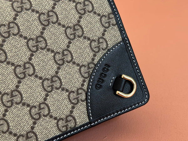 Gucci Emblem Mini Borsa a tracolla Beige Blu Tela Pelle 244492