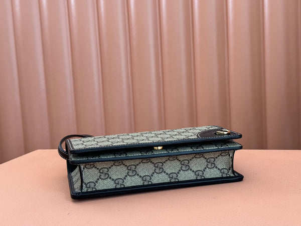 Gucci Emblem Mini Borsa a tracolla Beige Blu Tela Pelle 244492