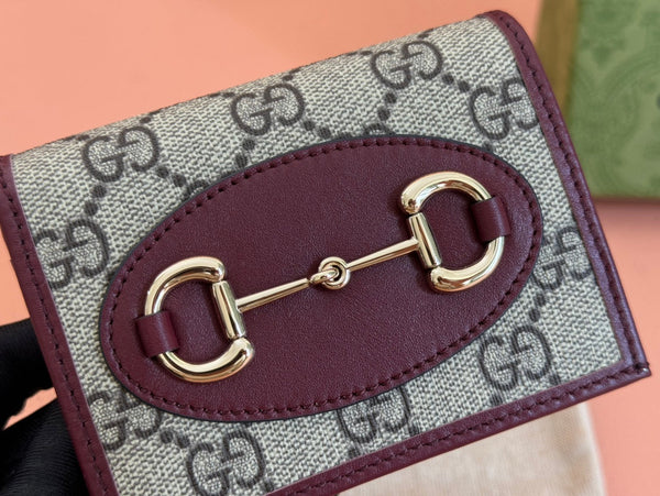 Gucci Horsebit 1995 Wallet Beige mix Rosso Ancora red Canvas 244277