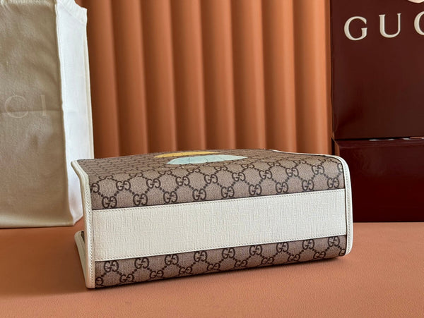 Borsa tote Gucci con stampa gatto in tela bianca e beige 231241