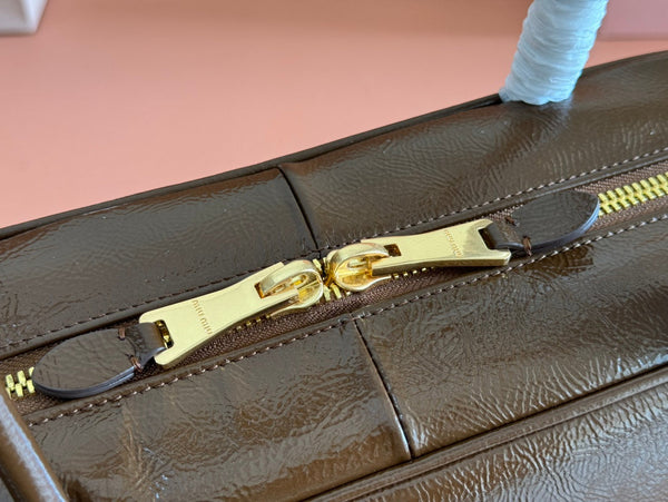 Miu Beau Top-Handle Bag 34cm Brown Leather 239698