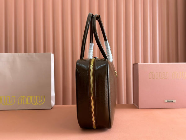 Miu Beau Top-Handle Bag 34cm Brown Leather 239698