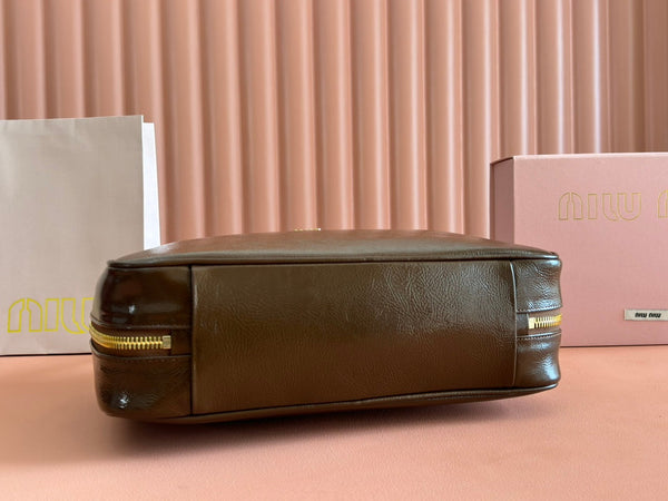 Miu Beau Top-Handle Bag 34cm Brown Leather 239698